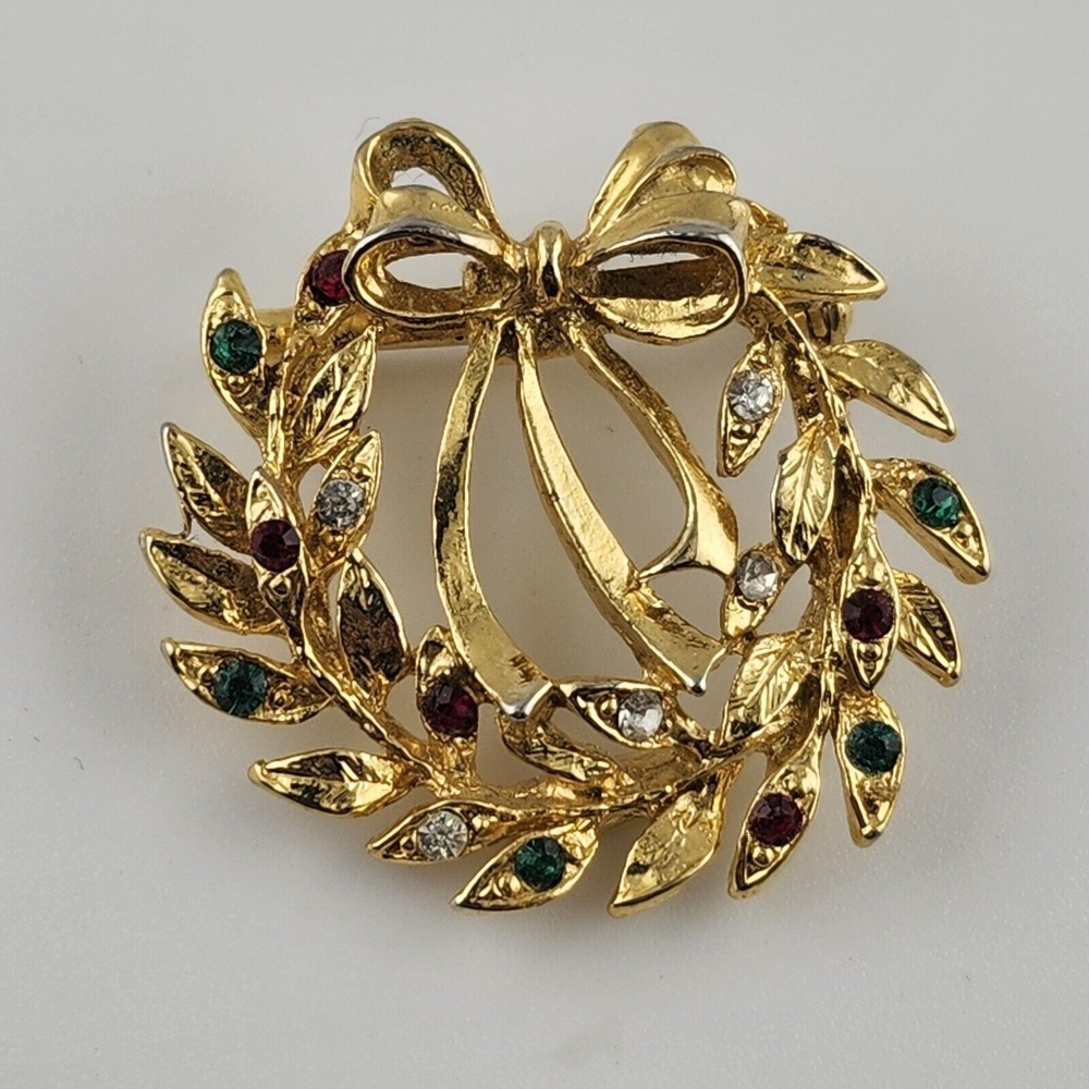 Vintage‎ EISENBERG ICE Christmas Wreath Rhinestone Pin